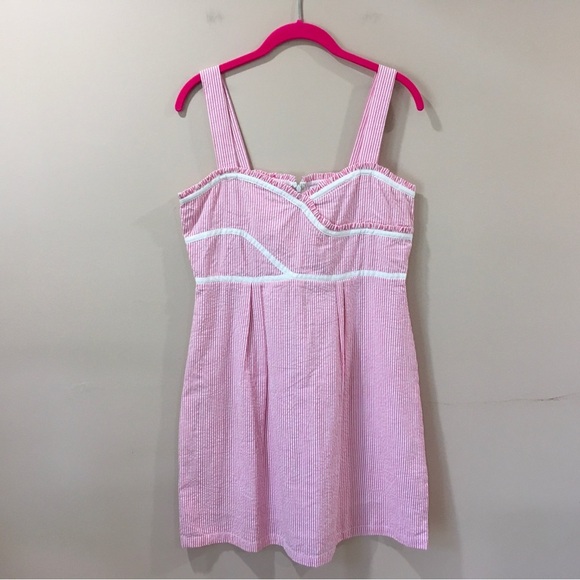 Duffield Lane Women’s Small Mini Dress Pink White Striped Seersucker Beach - Picture 1 of 8